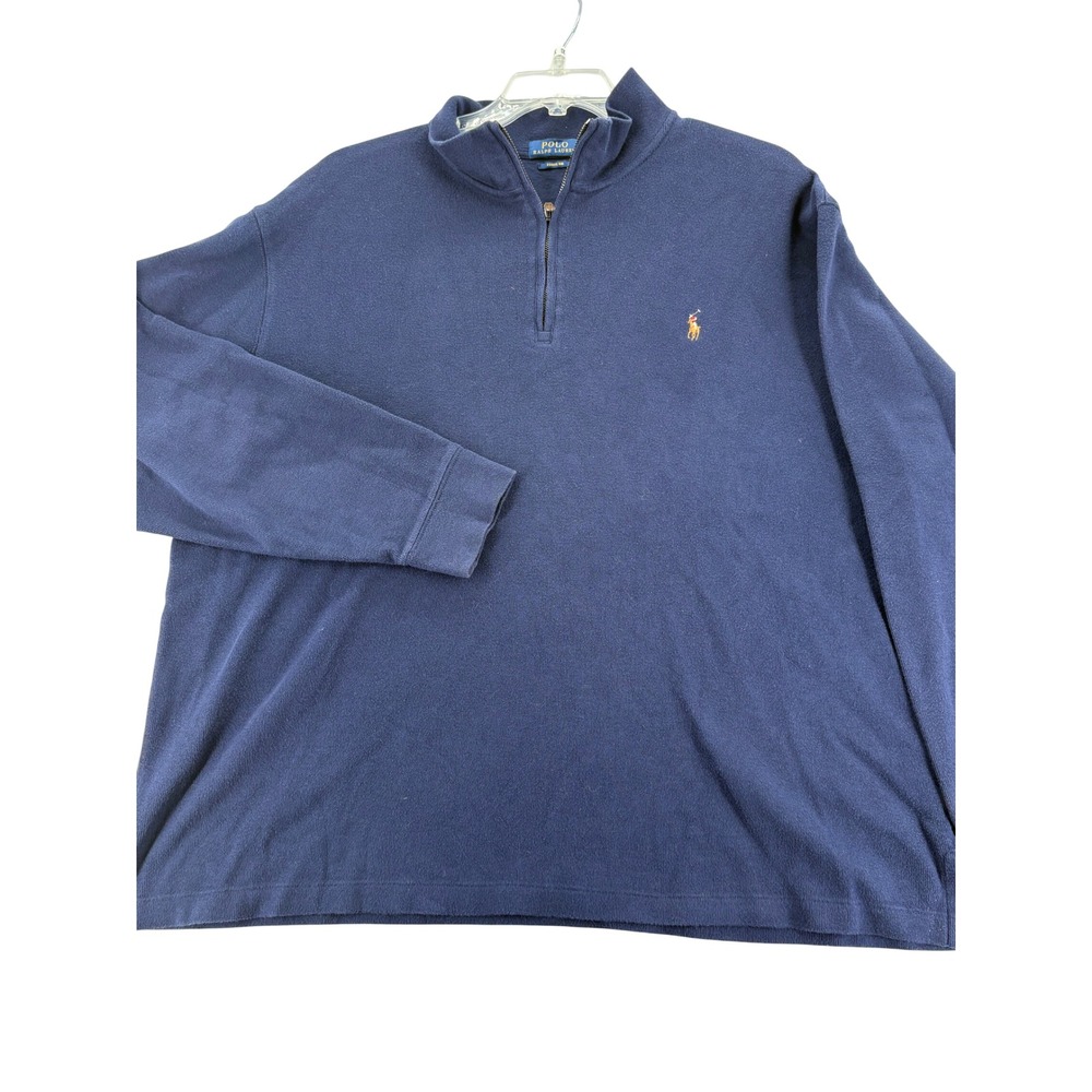 Polo Ralph Lauren Quarter Zip Pullover 1XB Estate Rib Navy Blue Cotton Mens